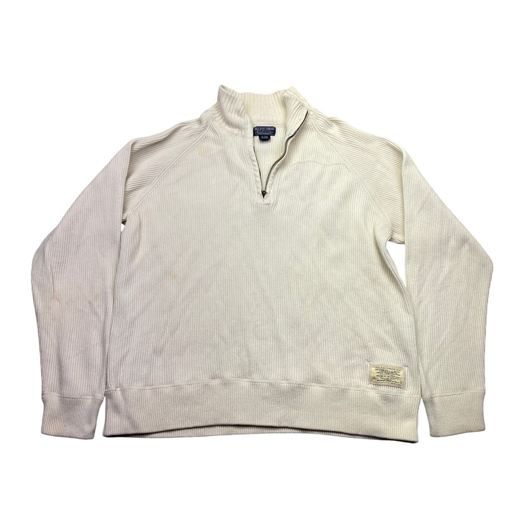 Polo Jeans Standard Issue Mil Mens‎ XL Cream Ribbed Quarter Zip Cotton Sweater